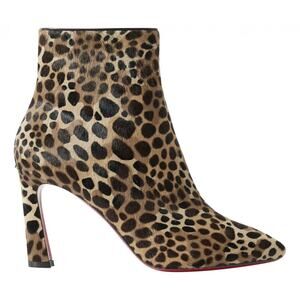 Christian Louboutin So Eleonor 85 Black Brown Leopard Pony Ankle Heel Boot 38.5